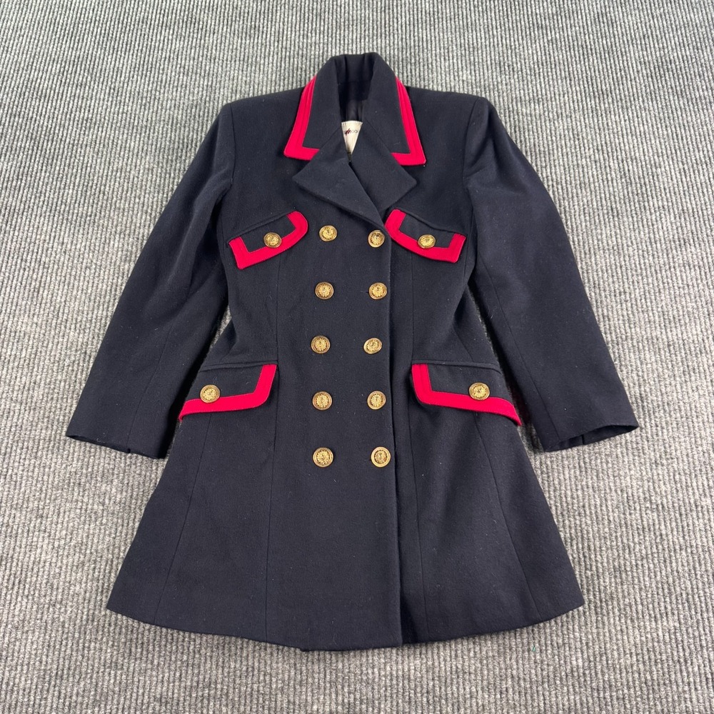 Vertigo Paris Coat Women Small Navy Wool Cashmere Military Officer Made France